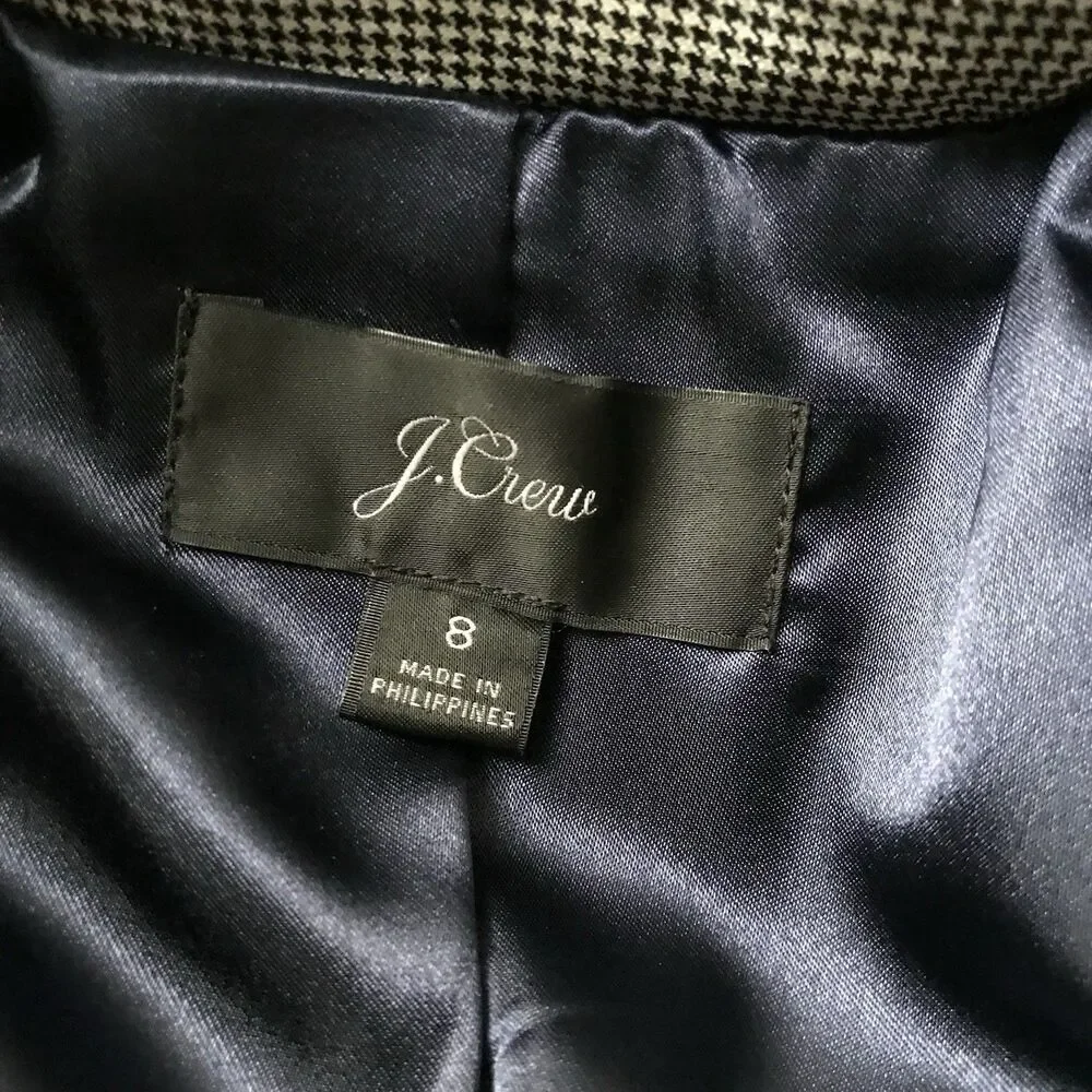 J Crew Black White Houndstooth Classic Peplum Blazer 8 Business Casual